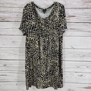 EN FOCUS Women's Black Brown Ruffle Front Short Sleeve Dress Size 20W